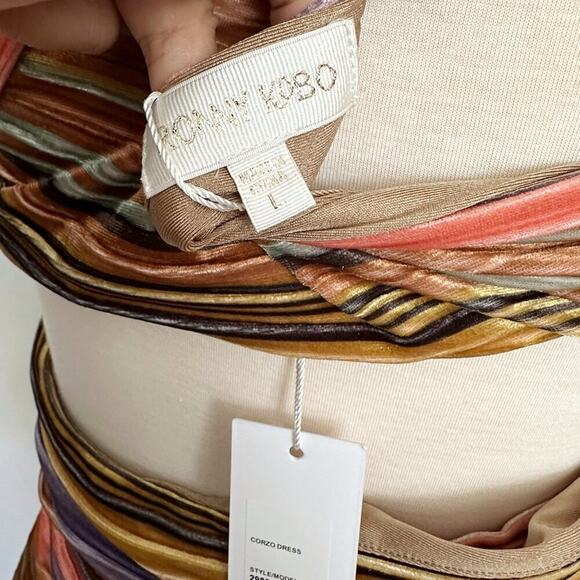 Ronny Kobo Multicolor Striped Velvet Cutout Midi Dress- Size L - Picture 8 of 8